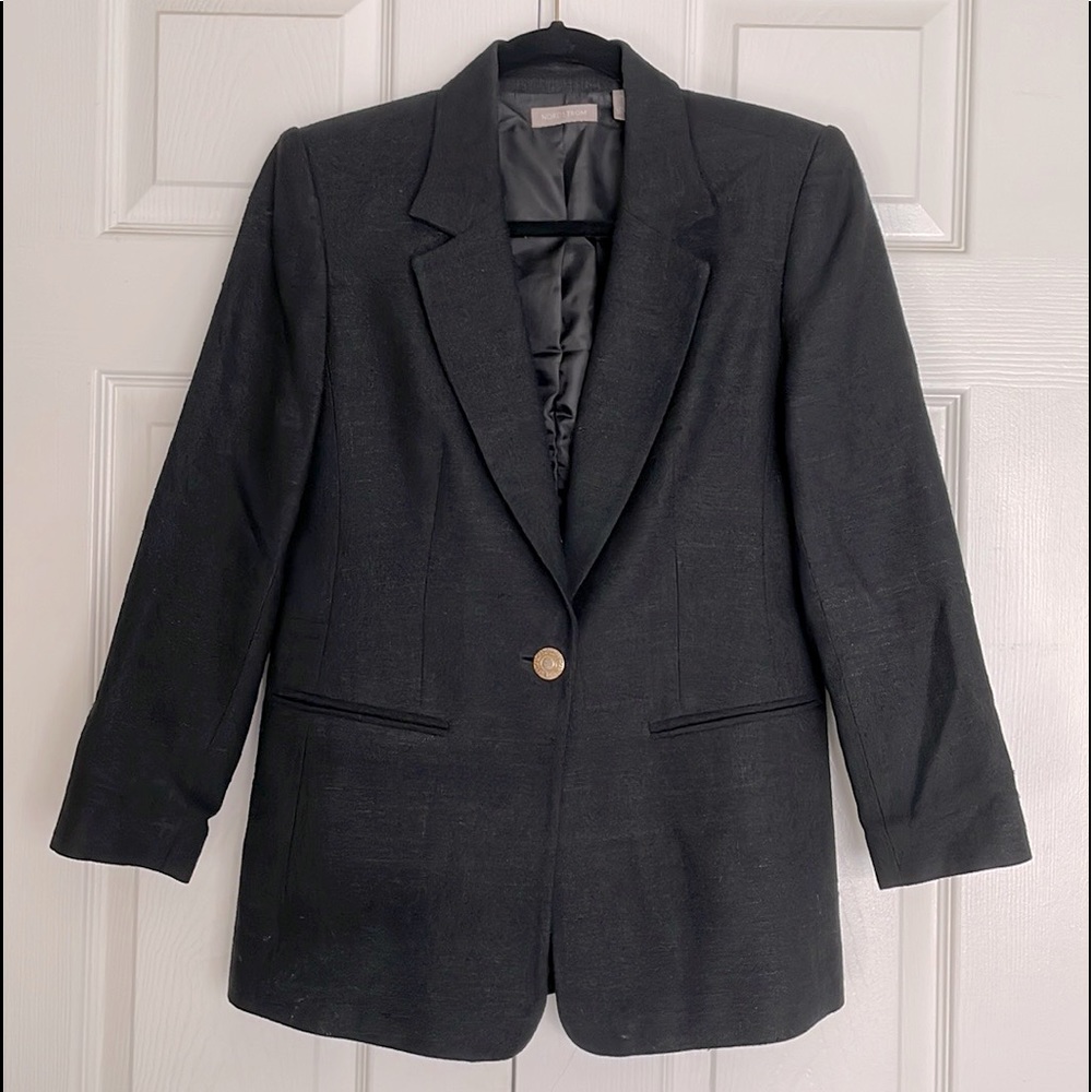 Nordstrom Black Silk Blazer with Gold Button | Petite 2